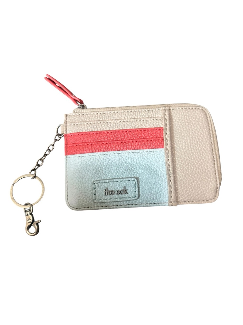 The Sak Cream, Coral & Light Blue Leather Card Case Keychain